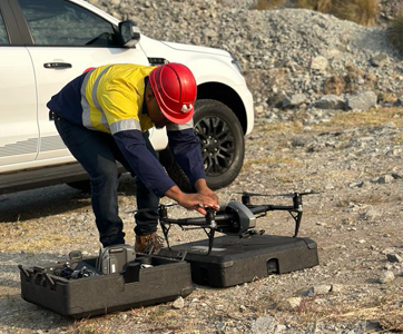 Drone survey operations on open-cast mine slope